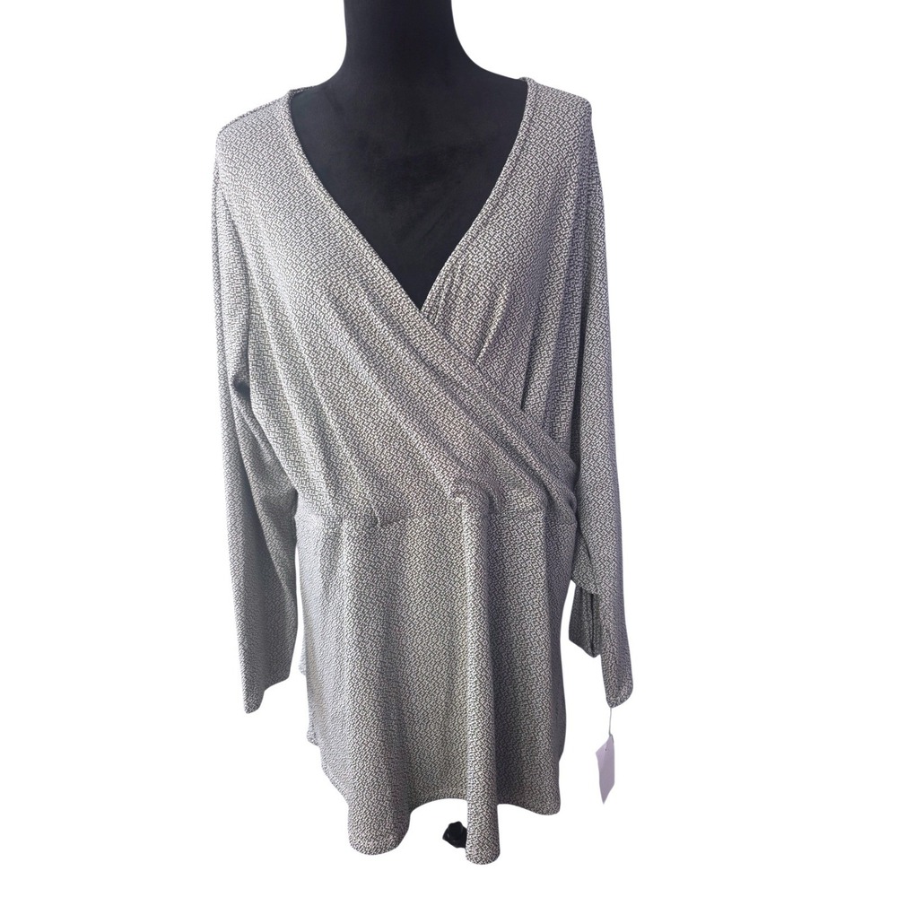 KATE & MALLORY Womens 1X Wrap Style Long Sleeve‎ Print Tunic Top Gray